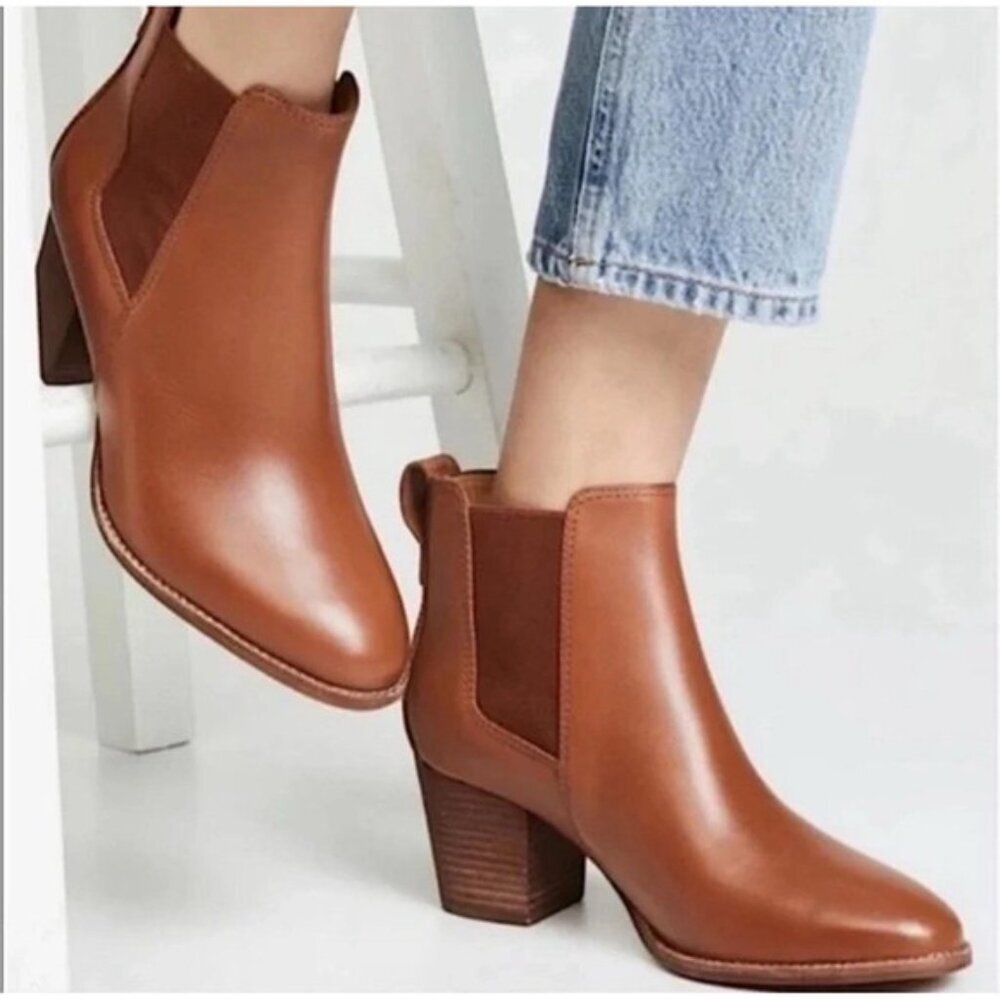 Madewell Regan Boot LEATHER Pull-On Size 7 Block Heel English‎ Saddle J8307